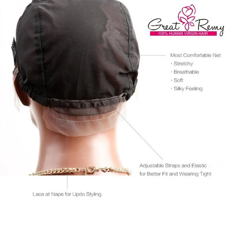 Stor Remy Professional Lace Front Wig Caps för att göra peruk med justerbara band och kammar Swiss Lace Black Medium Size