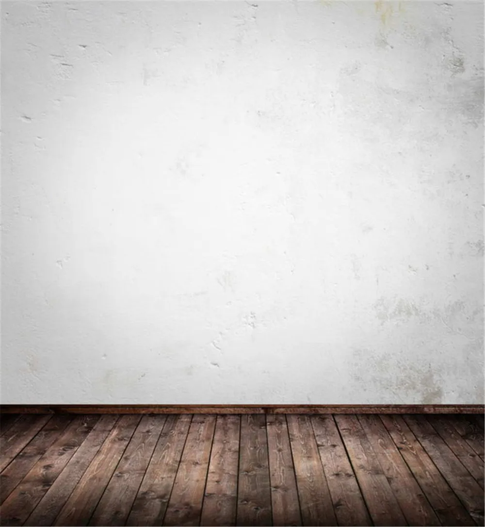 Solid White Wall Photography Backdrop Dark Brown Texture Wooden Boards Floor Vintage Backgrounds for Photo Studio