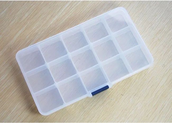 Caja de compartimentos ajustables para joyería de plástico con 15 ranuras, organizador artesanal, cuentas de almacenamiento, 17,5x10x2,4 cm, envío gratis