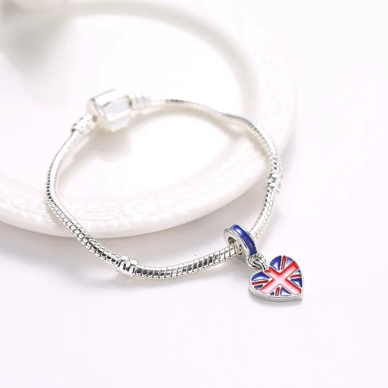 UK Flag Bead European spacer charm fit Heart Bracelet Fits Bracelets Oil Charm Beads6322400