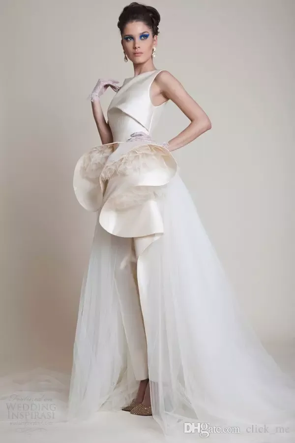 Elegant Zuhair Murad Evening Dresses Bateau Neck Peplum Ruffles Formal Prom Gowns Jumpsuits Party Dress Custom Made