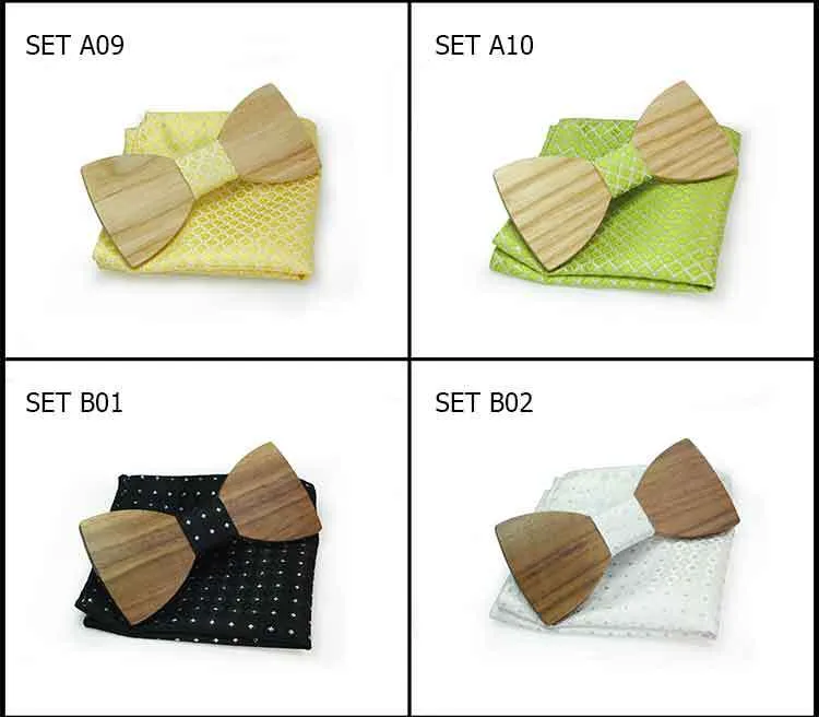 الأزياء الخشب بووتي و hankerchief مجموعات 20 أنماط اليدوية خمر التقليدية bowknot للأعمال القوس التعادل 12 * 6 سنتيمتر للبالغين