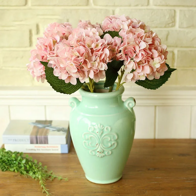 Künstliche Hortensien-Blume, gefälschte Seide, einzelne Hortensien, 6 Farben für Hochzeits-Mittelstücke, Zuhause, Party, dekorative Blumen, ZA2413