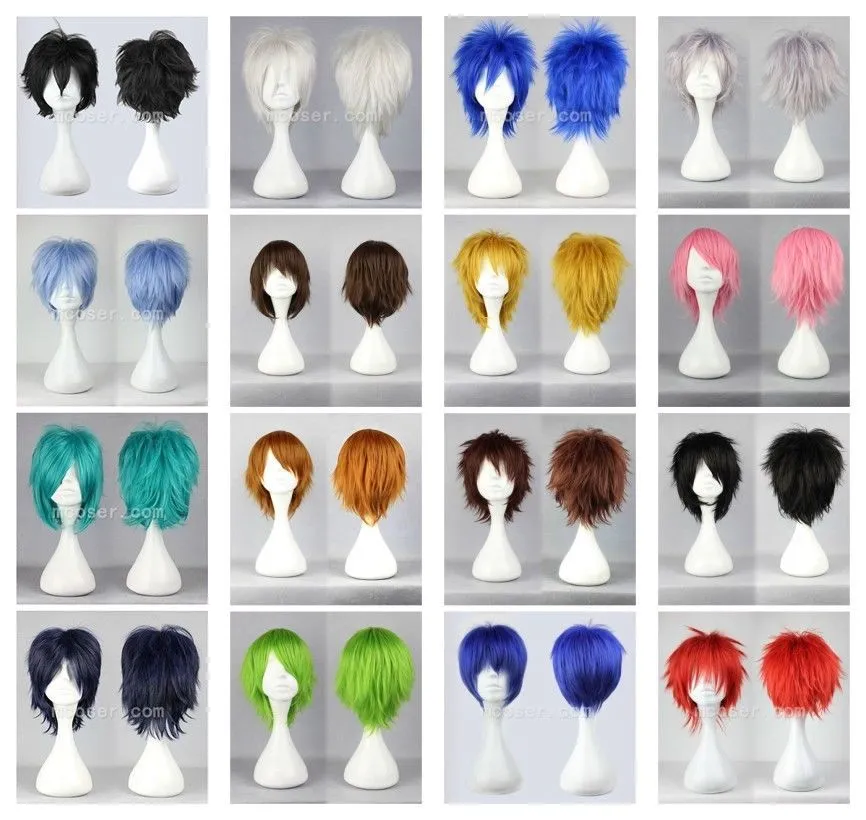 100% Brand New High Quality Fashion Picture Pełna Koronkowa Peruki16 Kolory Nowa Moda Krótki Prosto Man Wig Cosplay Party Peruki Darmowa Wysyłka