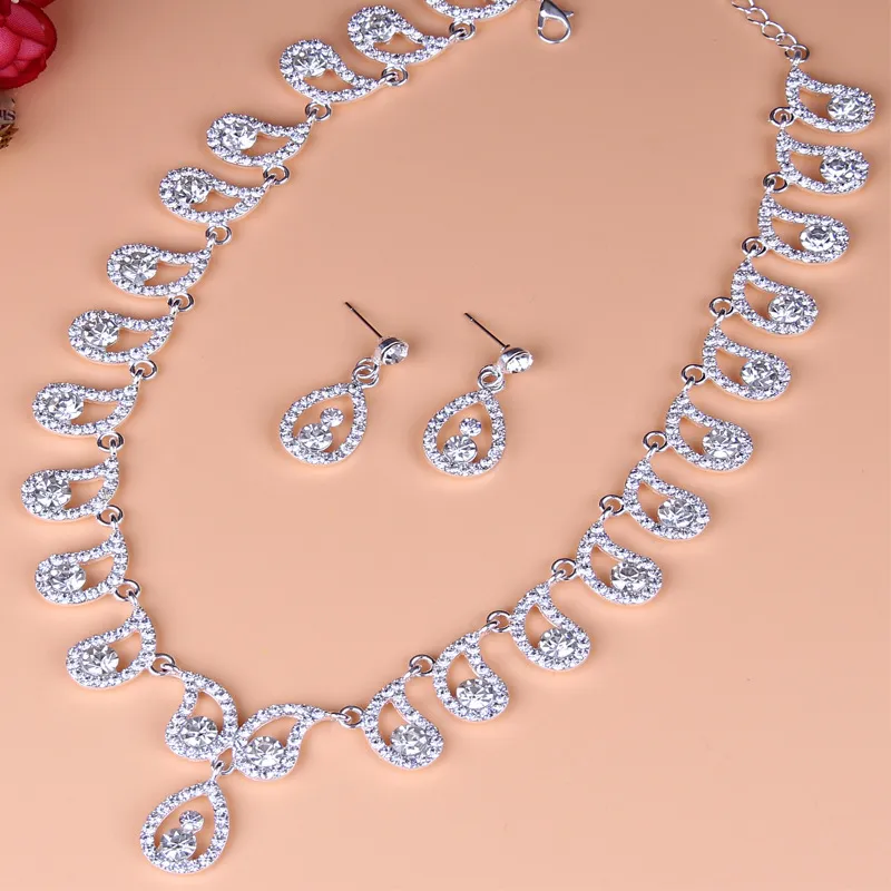 Shimmering Rhinestone Bridal Bridal Jewellery Set Silver For Weddings