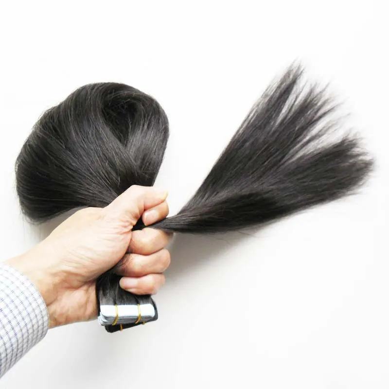 Использование человеческих волос натуральный цвет двойной натянутой ленты в наращиваниях человеческих волос Прямые 40 шт. 100 г