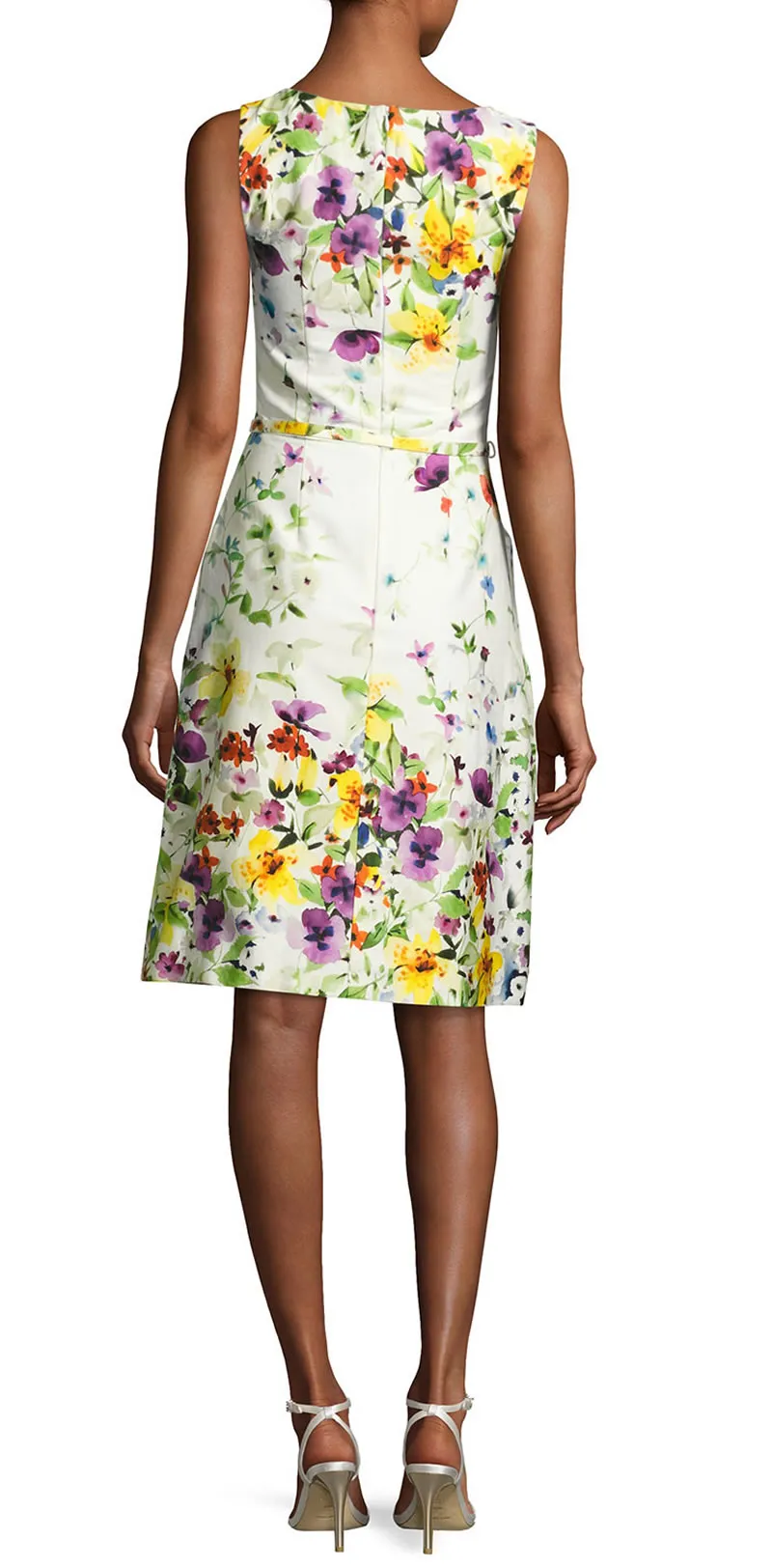 Floral Flower Print Women A-Line Dress With Belt Sleeveless Dresses 04K801