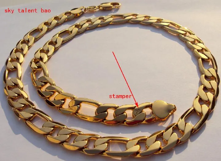 Novos homens pesados ​​12mm carimbo 24k real amarelo ouro maciço gf acabamento autêntico Miami Cuban Link Chain Colar