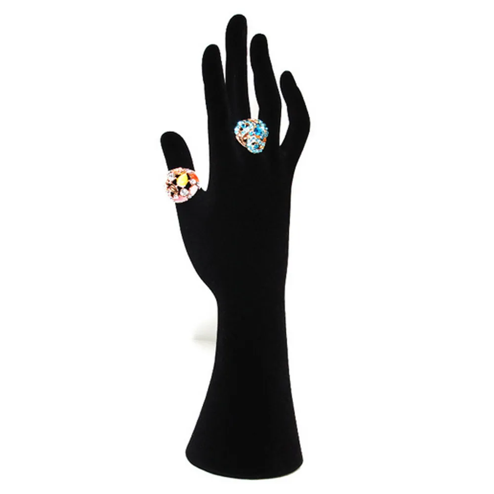 Suporte para anel em forma de mão Suporte para pulseira Bracelete Expositor de joias Anéis prateleira Veludo preto Feminino Manequim Hand238R