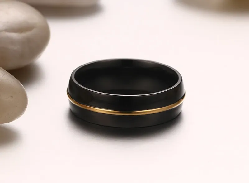 Męskie Black Wedding Band Biżuteria 6mm 18k Pozłacany kanał z łukiem Góra i polerowane krawędzie wykończeniowe R-195