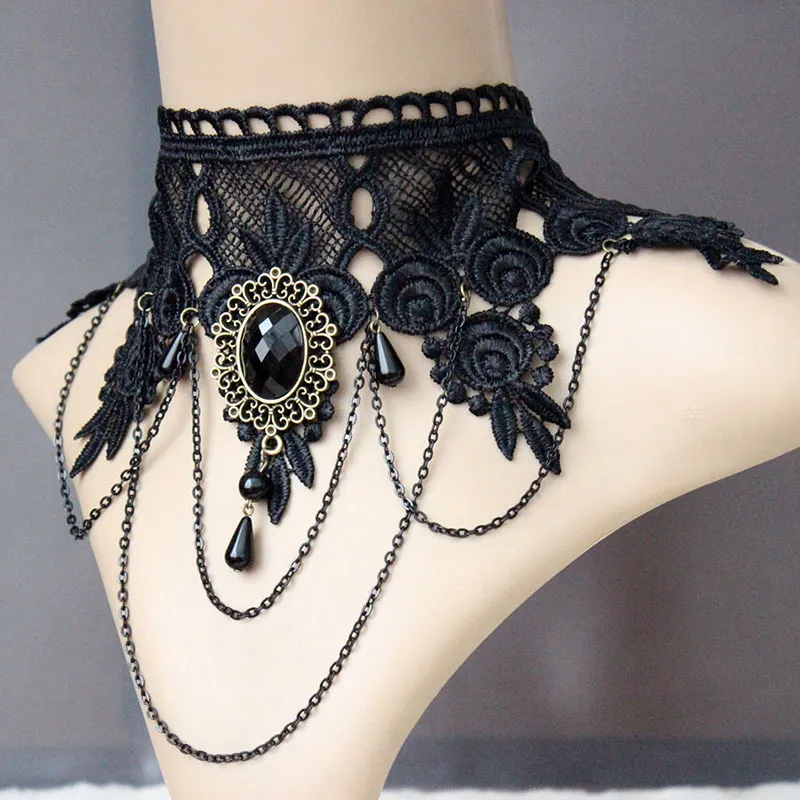 Collier de mariée gothique vampire en perles de dentelle 2017 en stock longueur 32-40 cm fée dentelle Lady Punk collier détachable pour les soirées de mariage