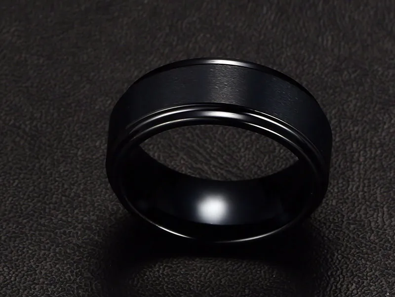 8mm Tungsten Steel Men's Black Rings Simple Engagement Ring Tungsten Carbide Wedding Band