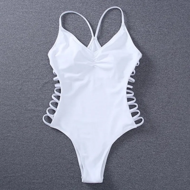 White Women Bathing Suit Hollow Out Female One-piece Swimwear Bra Padded Female Monokini Bodysuit swimsuits free shipping