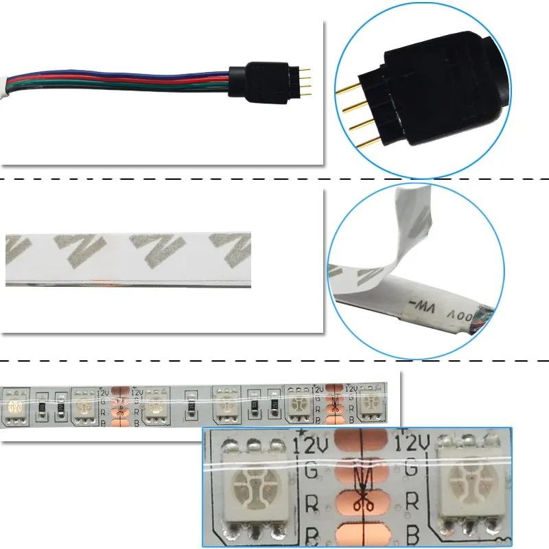 5M LED Strip 5050 SMD RGB مقاومة للماء 300 LEDS مع 44 مفتاح IR Remote مع محول الطاقة 12V 5A المستخدمة مباشرة 299D