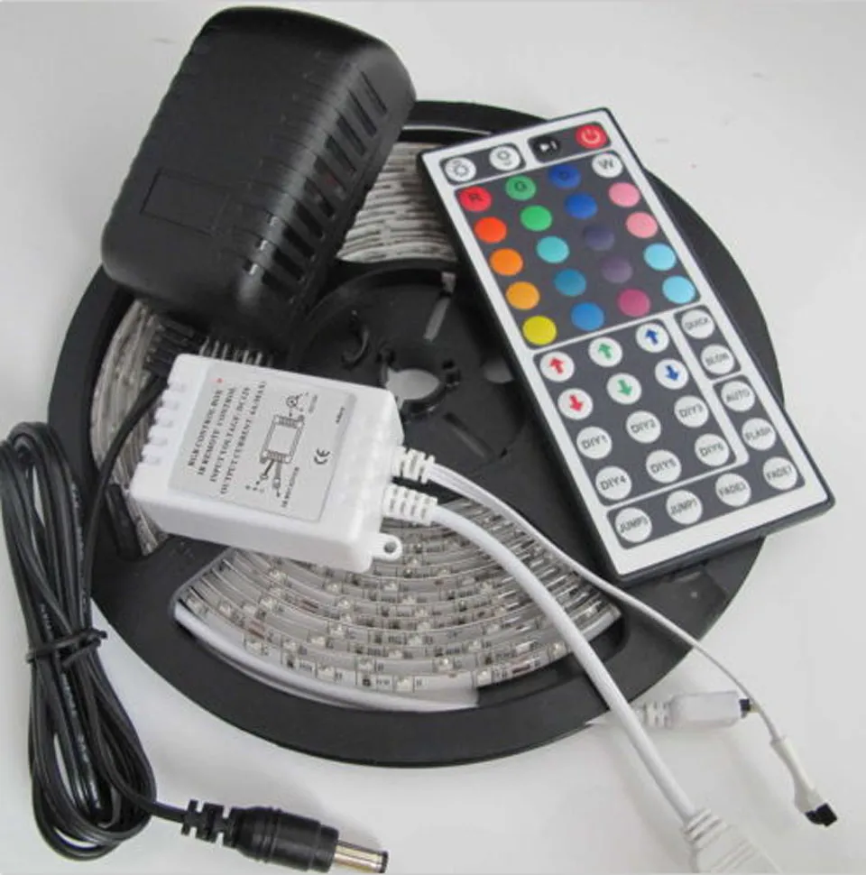 Waterproof 5M 2835(3528) RGB 300led Light Strip for XMAS Party +2A power Adapter +24/44 Keys Ir Remote Controller 1pcs