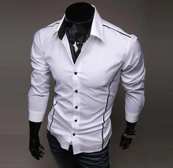 Мужские рубашки Новые мужские тонкие подходят повседневные рубашки платья Цвет: черный, серый, белый