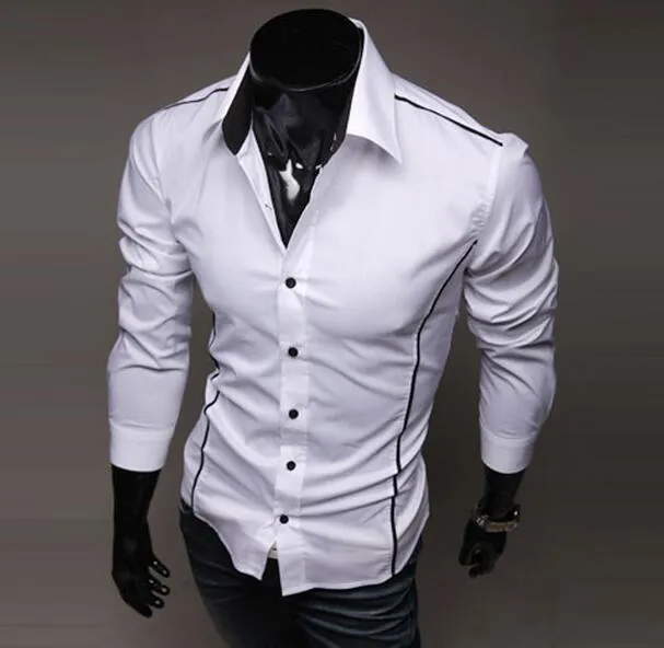 Chemises pour hommes New Mens Slim Fit Casual Robe Shirts Couleur: noir, gris, blanc