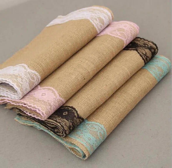 20 sztuk 30 cm * 275 cm Vintage Burlap Lace Hessian Tabela Runner Naturalne Jute Kraj Wedding Bankiet Party Home Decoration