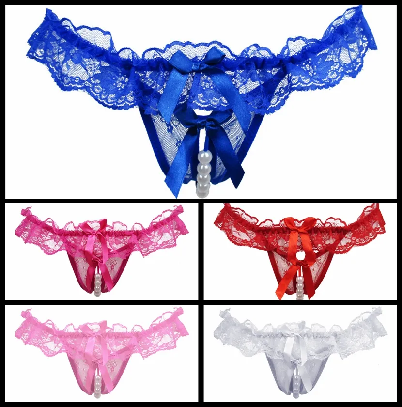 New Women pearl Sexy Panties Tangas Lace Transparent Sexy G-Strings And Thongs Underwear T-pants Lingerie Panty Opcion Regia DHL fast ship