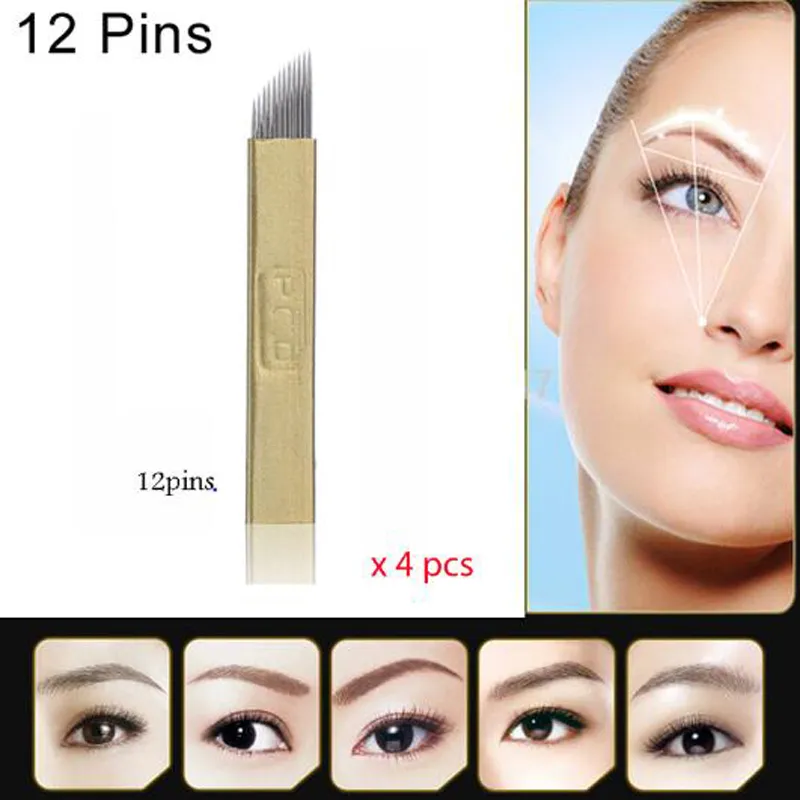 영구 화장 펜 눈썹 문신에 대 한 수동 문신 펜 12pins 블레이드 바늘 microblading 펜 4 조각