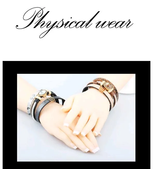 Fashion Trends Multilayer Läderarmband Magnetic Clasp Black Brown Alloy Gems Stone Bangles Smycken Hög kvalitet