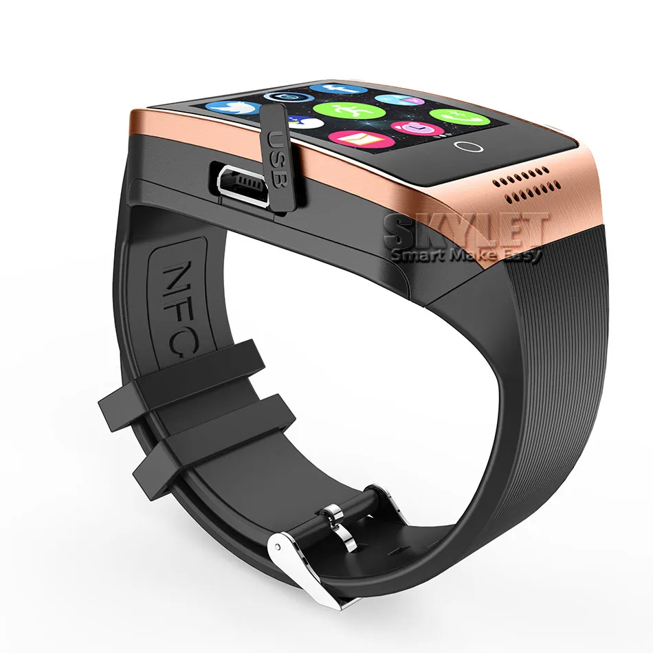 Q18 Smart Watch Bluetooth Armband Smart Uhren TF SIM-Karte NFC-Kamerat-Chat-Software-kompatibles Android-Mobiltelefon mit Kleinkasten