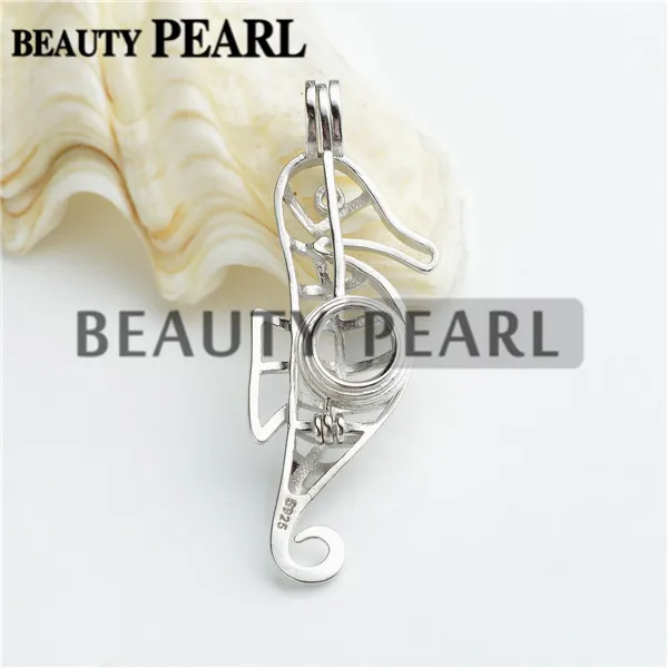 Gift Sea Horse Pearl Cage Pendant Mounting Wish Love Pearl 925 Sterling Silver Cages