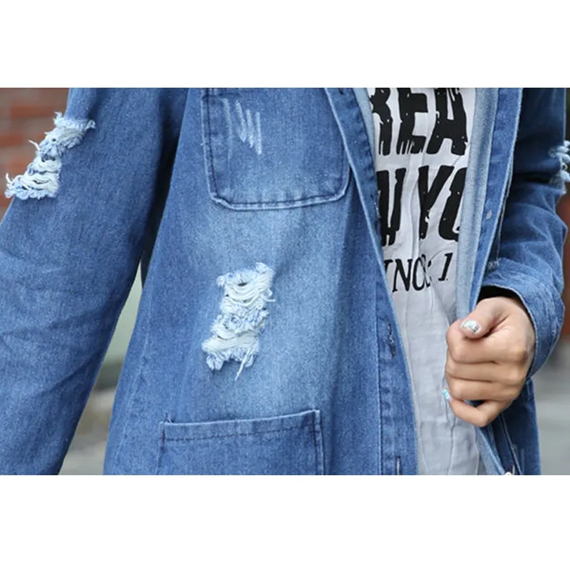 Fall Fashion Women Long Sleeve Ripped Denim Jacket - The Little Connection