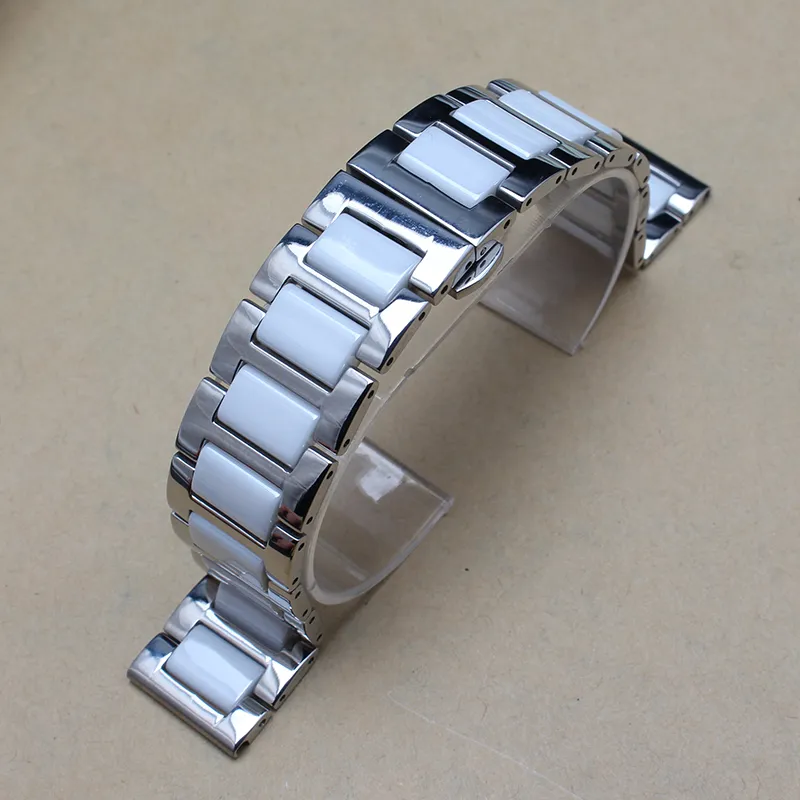 Nytt svartvitt keramiskt klockband med rostfritt stål Silver Metal Watch Band Rand Armband Fit Smart Watch S3 14mm 16mm 18mm 203324547