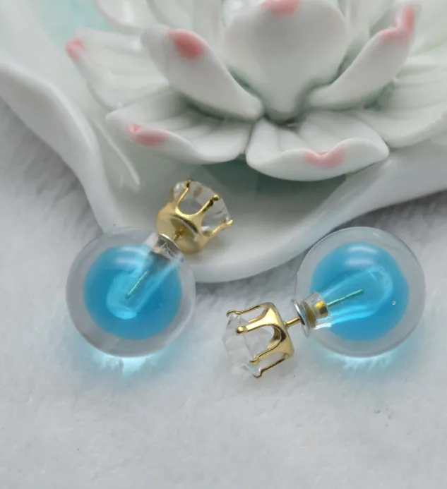 Hot New Haute Qualité épaisse boule de verre étoile perles boucles d'oreilles double boule boucles d'oreilles pour cadeau de Noël Femmes Corée En Caoutchouc De Mode Bijoux