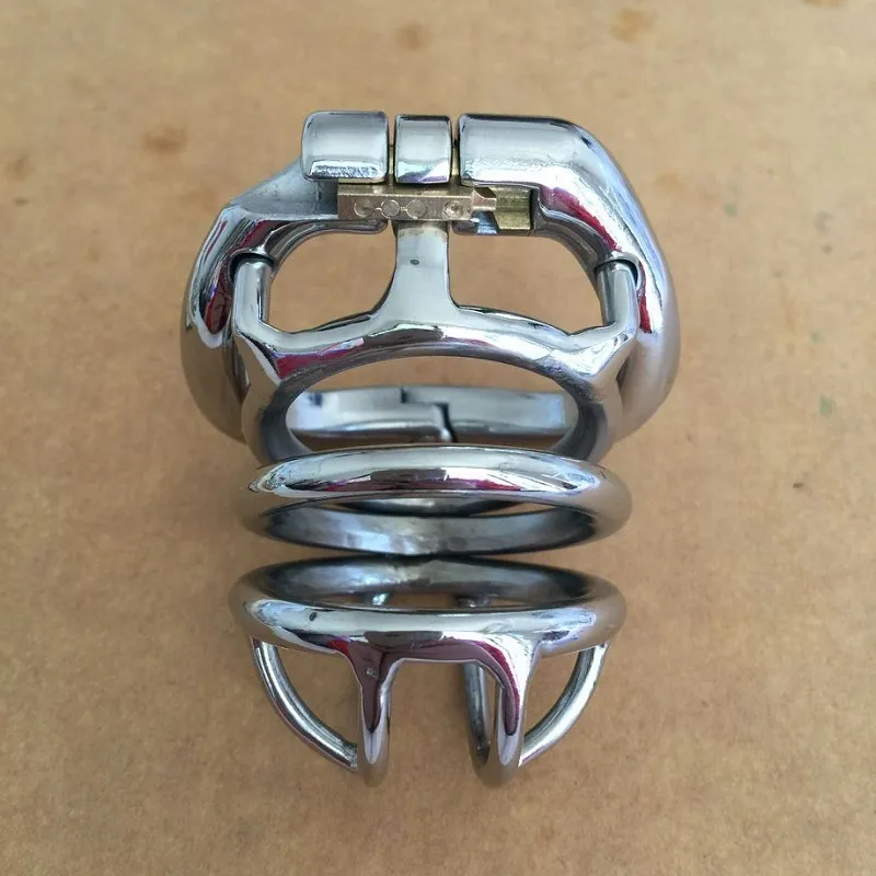 60mm de long en acier inoxydable petit dispositif de chasteté masculine Cage à bite courte 4 tailles 38mm, 41mm, 51mm, 57mm anneau à pression pour jouets sexuels BDSM