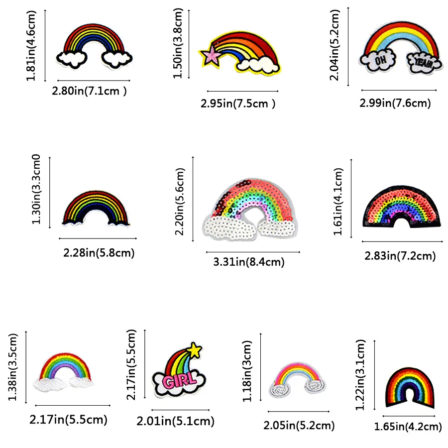 10 Stückmehrfarbige Regenbogen-gestickte Aufnäher für Kleidung, zum Aufbügeln, Transfer-Applikation, Aufnäher für Taschen, Jeans, DIY, zum Aufnähen von Stickerei-Aufklebern