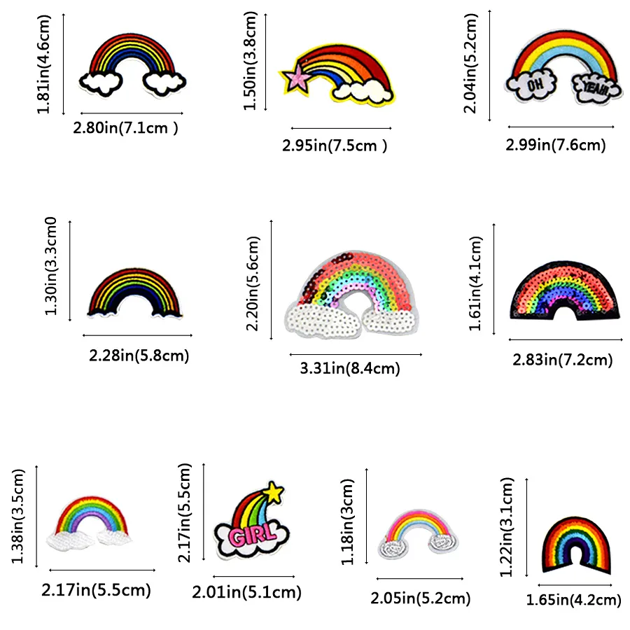 10 шт. / Установить многоцветные радуги вышитые патчи для одежды утюг на передаче аппликации патча для мешков джинсы DIY SELK на стикеровке вышивания