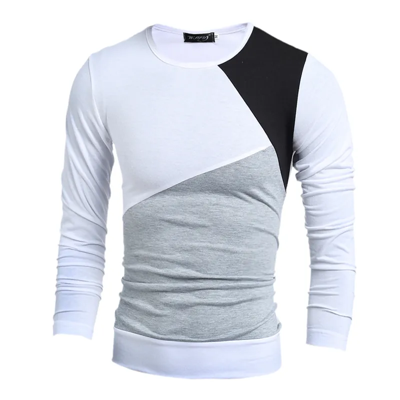 Wholesale- 2016 NEW fashion brand casual slim fit tshirt striped patchwork Long Sleeve t shirt men Slim Fit t-shirt casual design