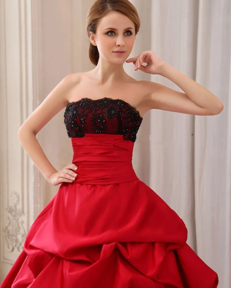 Abiti da sposa vintage gotici in raso nero e rosso con abito da ballo vestido de noiva Pick-up senza spalline Abiti da sposa non bianchi Couture Custom