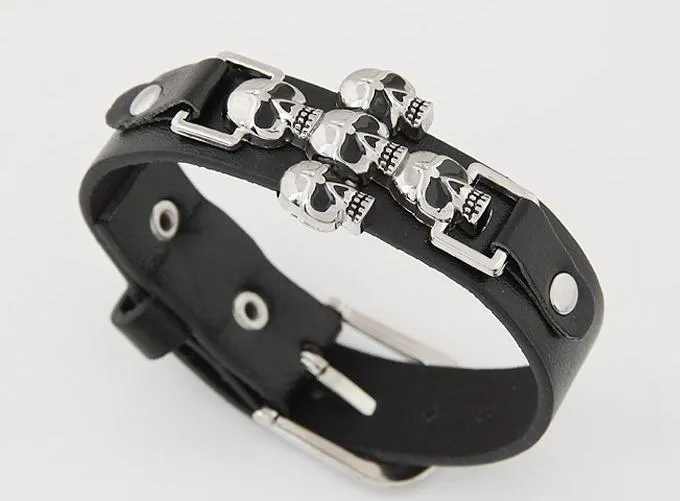 Retro Vintage Accessories Leather Men Belt Buckle Charm Bracelet Open Women Skeleton Skull Wrist Bangles Fashion Jewelry For2229558
