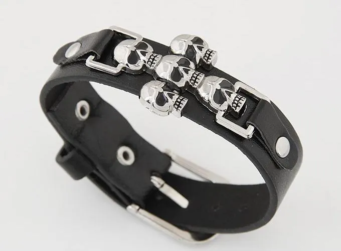 Retro Vintage Accessories Leather Men Belt Buckle Charm Bracelet Open Women Skeleton Skull Wrist Bangles Fashion Jewelry For7446369