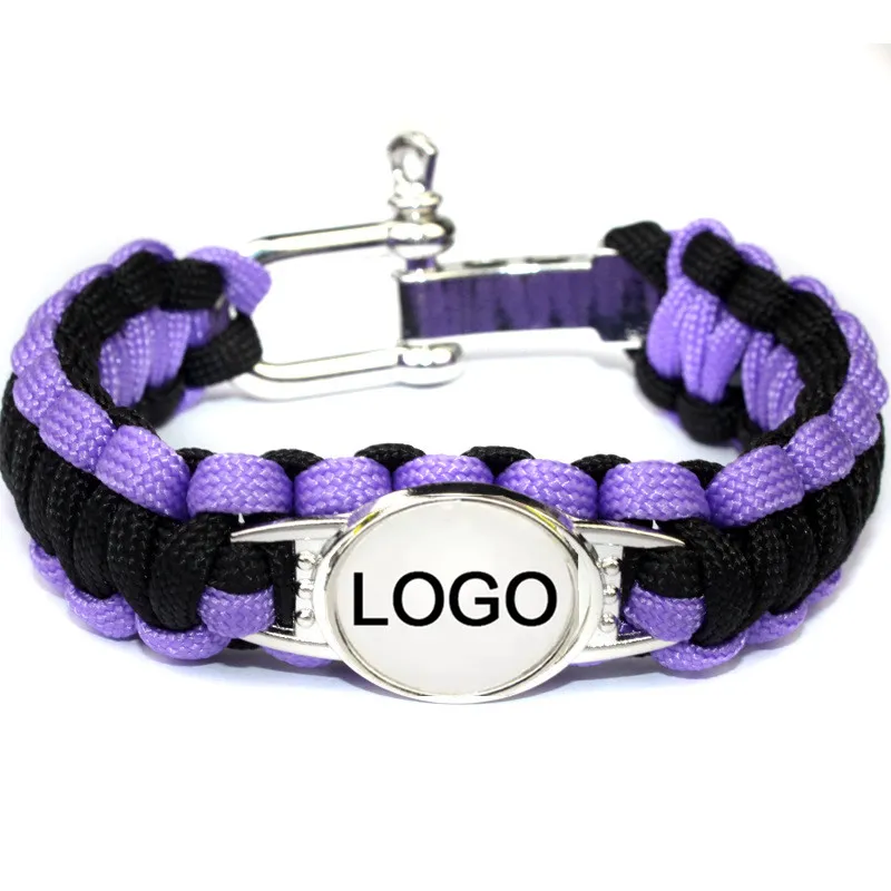 Mix Styles Football baseball outdoor Paracord Survival Bracciali Portachiavi con fibbia a U Custom Made Camping Bracciale con logo personalizzato