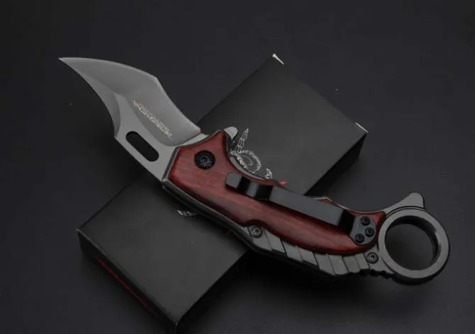 Argent NOUVEAU Karambit X62 couteau pliant 5cr15MOV lame acier + manche en bois 57HRC gris titane surface noir boîte cadeau emballage griffe EDC outils