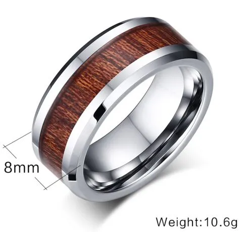 خاتم الزواج 100٪ ريال كربيد التنجستن الدائري الرجال خاتم الزواج الرجعية الخشب الحبوب تصميم الأزياء حزب هدية