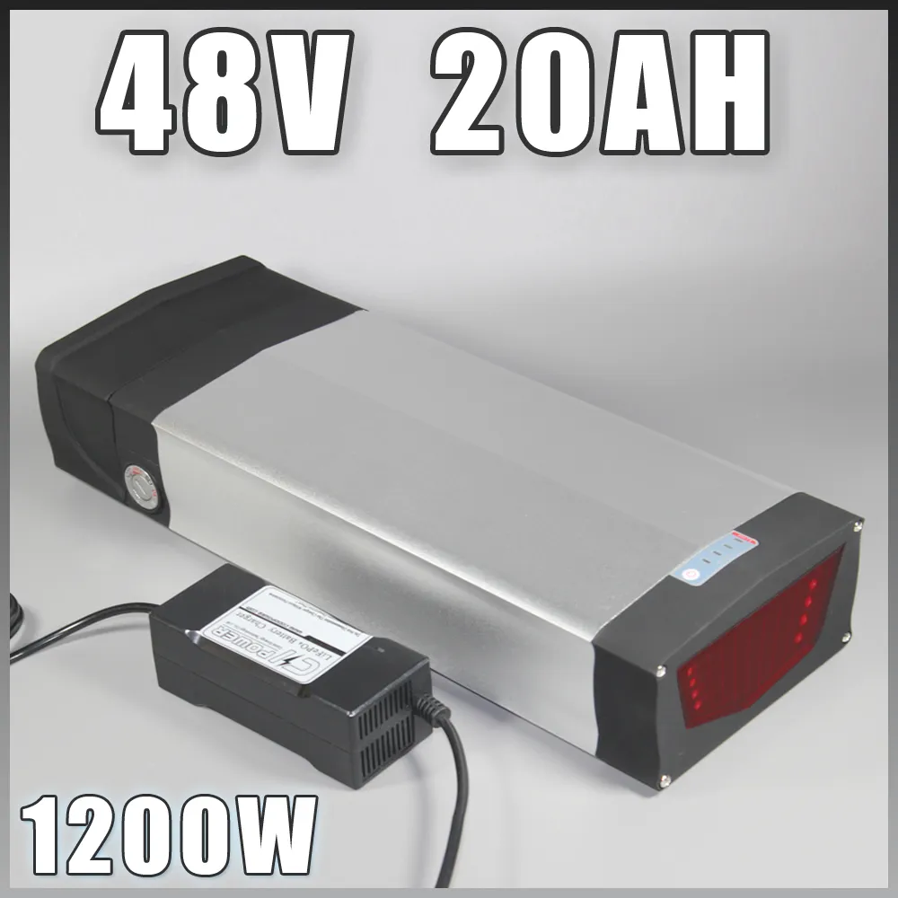 48V 20Ah 1000W Lithium-Ionen-Akku für Elektrofahrräder mit USB 2.0-Anschluss und 54,6V 2A Ladegerät Akku für 48V 1000W Ebike 48V Akku