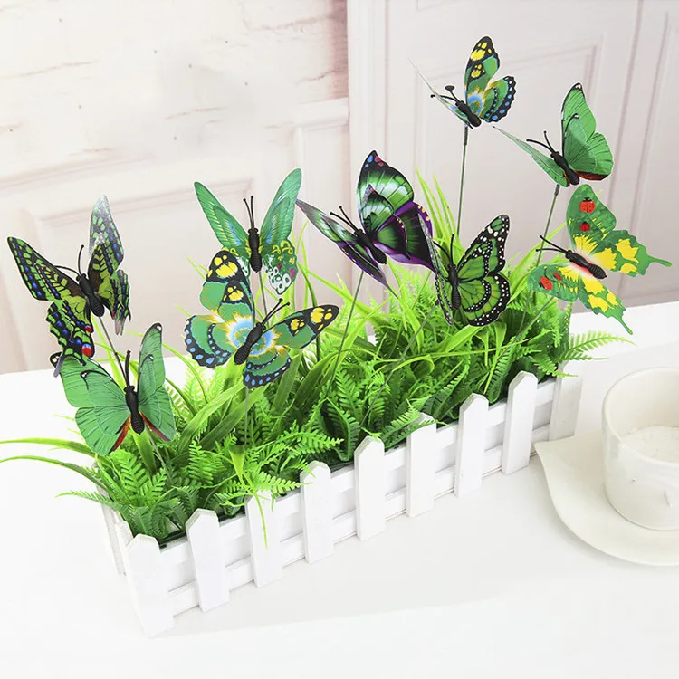 New Colorful Double Wings Butterfly Stakes Garden Ornaments & Party Supplies Decorations for Outdoor Garden Fake Insects