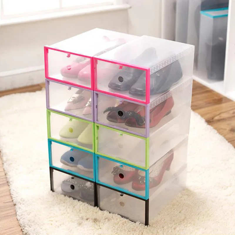 Heißer verkauf Kunststoff Transparent Schublade Fall Schuh Lagerung Organizer Stapelbare Box Aufbewahrungsboxen Bins kostenloser versand