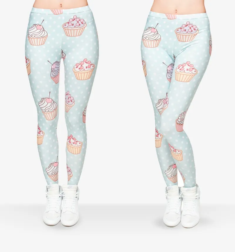 Venta al por mayor- Impresión 3D Muffin Primavera Casual Jeggings Mujeres Leggings Pink Fiess Legging Pantalones Elásticos Sexy Leggins Invierno Enjambre Legins Niñas