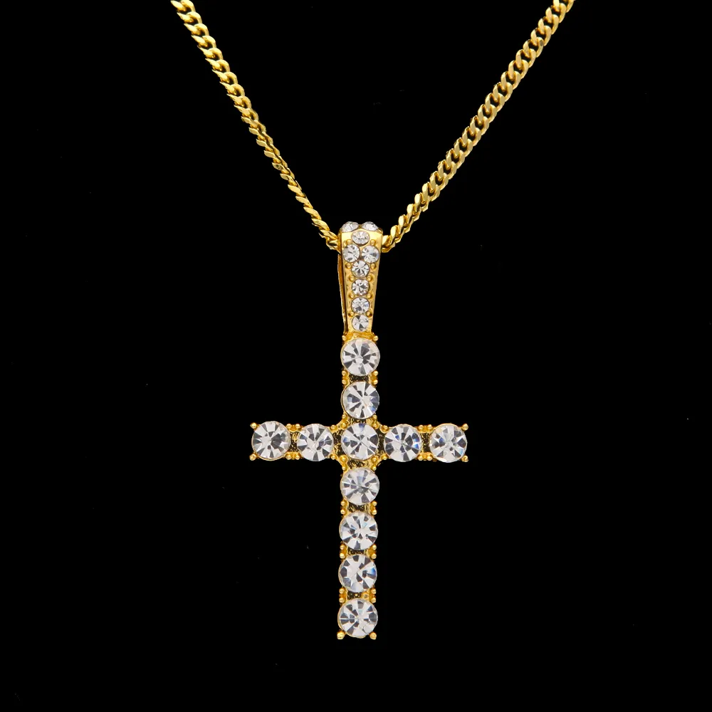 Iced Out Cross Necklace: Rhinestone Crucifix Pendant From