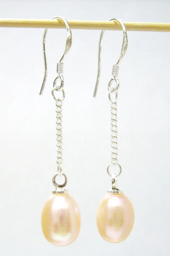 10Pairs / lot rosa dangle ljuskrona pärla örhängen silver krok för DIY hantverk smycken gåva 7x9mm c1