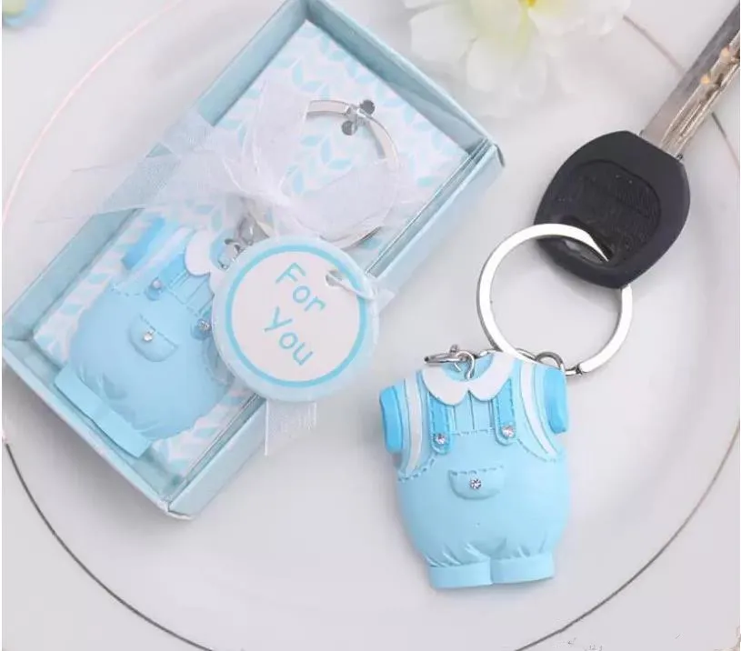 100st / parti 2017 Ny ankomst baby shower favoriserar och gåva söt baby kläder nyckelkedja blå tema nyckelring för pojke