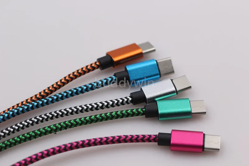 Type C USB Cable For note10 S20 Unbroken Metal Connector Fabric Nylon Braid Micro USB Cable Lead charger Cord V8 For Samsung S20 1M 2M 3M