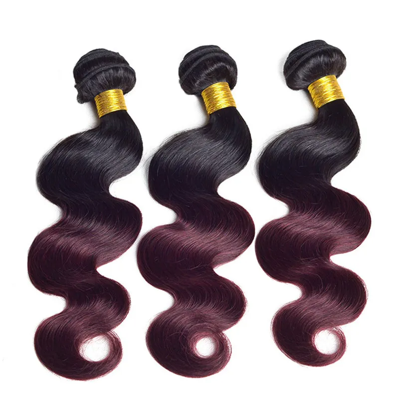 Ombre Hair Extensions Brazilian Virgin Hair Body Wave Two Tone 1B 99J Burgundy Wine Red Ombre Brazillian Human Hair Weave Bundles 