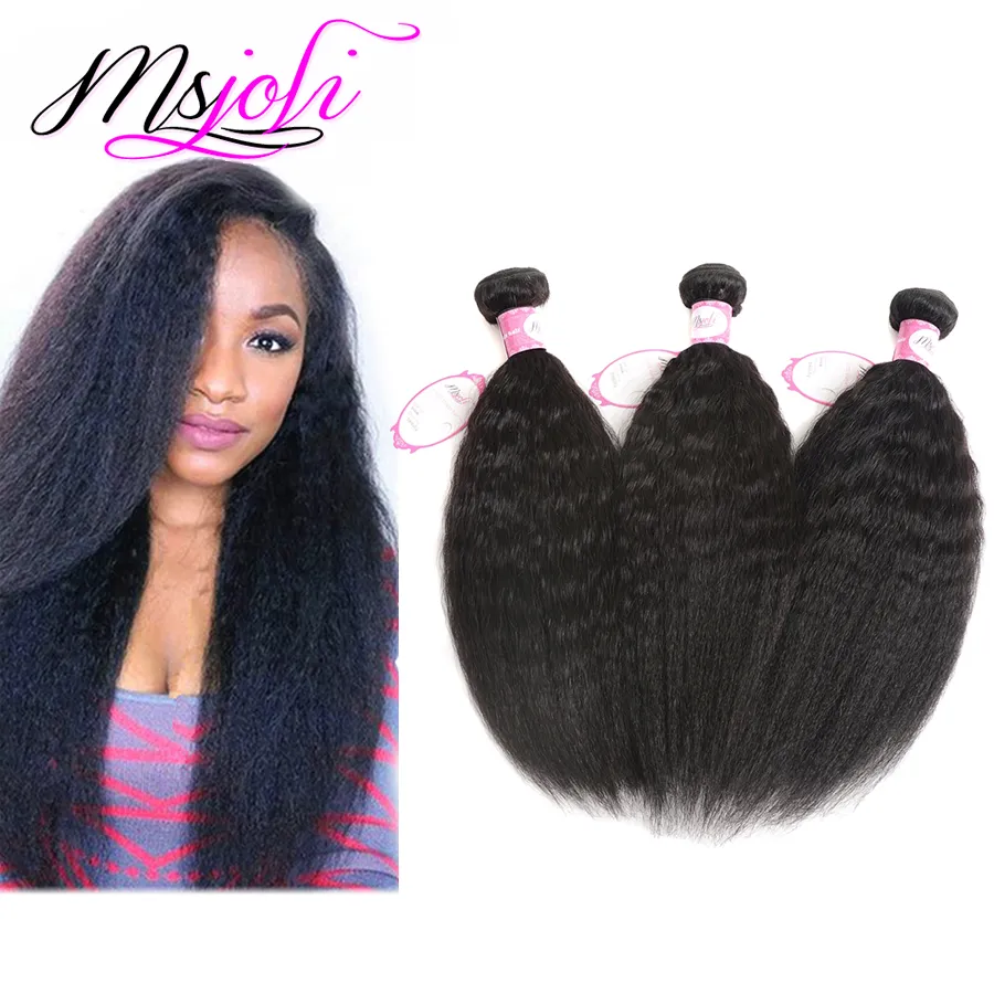 Brazylijski Dziewiczy Włosy Ludzkie Włosy Kinky Proste Yaki Natural Color 3 Wagi 3PICS / Lot Queen Hair Double Wątek od MS Joli